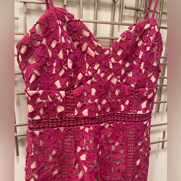 Lulu's Fuchsia Crochet Lace Dress with Nude Lining - Picture 2 of 7